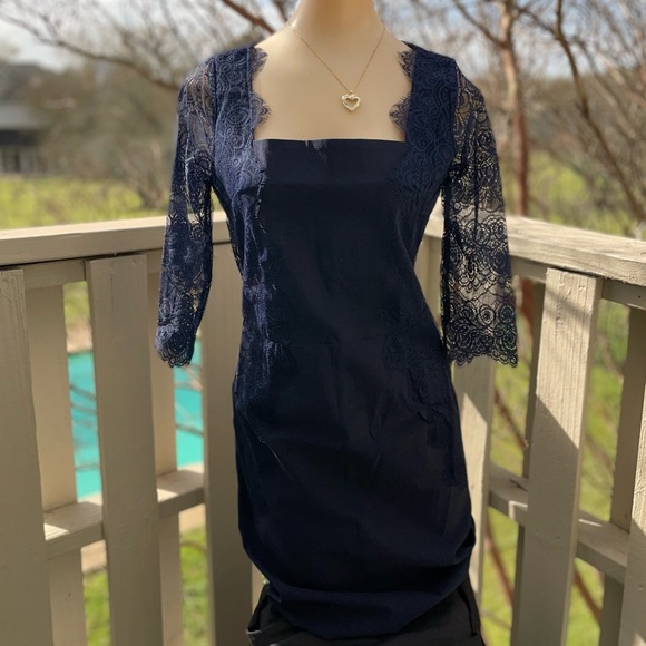 Missmay Retro Gorgeous City Stretchy Navy Blue Lace Bodycon Dress size medium* - Picture 4 of 15
